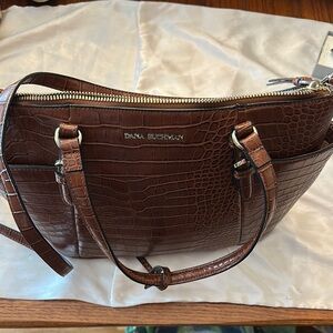 Dana Buchman Croc-Embossed Shoulder Bag - Rich Brown